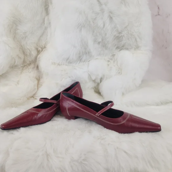 Crimson Kitten Heels w/ Button Strap